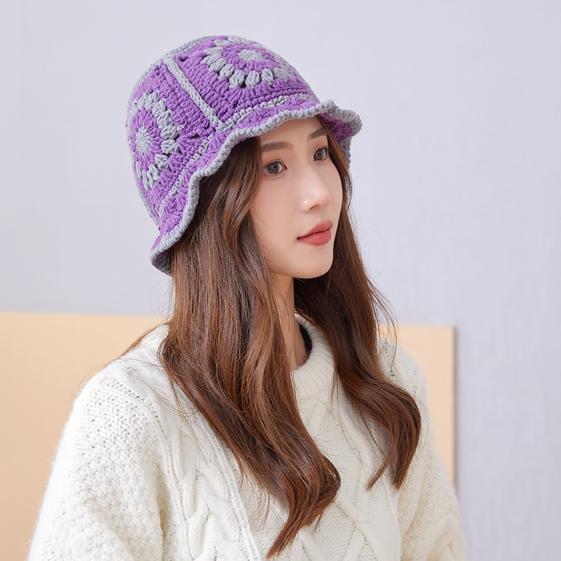 South Korea Ins New Hand-Knitted Hat Fisherman Hat Woolen Hat Retro Hollow Thin Breathable Basin Hat Woman Specification drawing