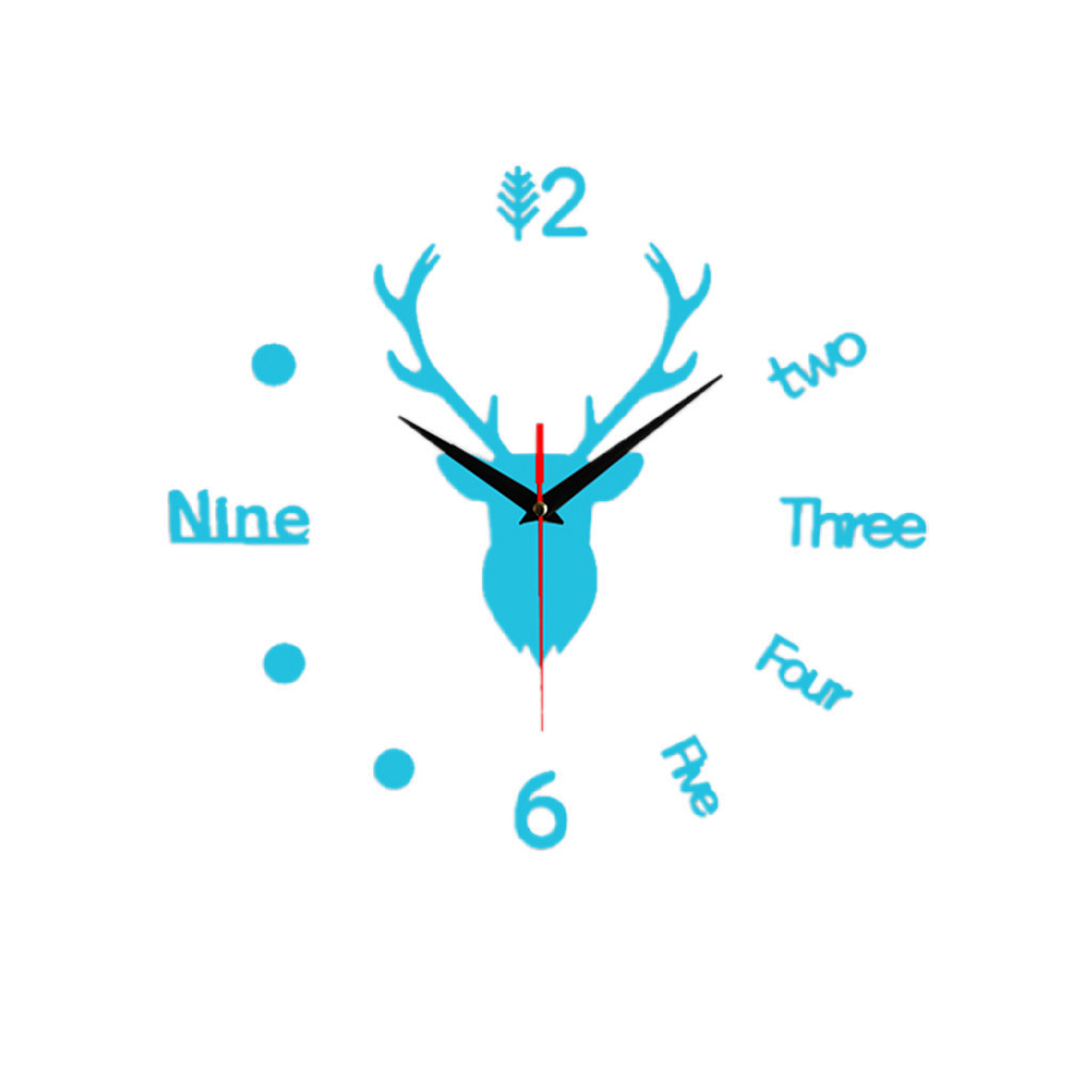 3D stereoscopic decorative clock diy deer head wall clock Creative and fashionable digital quartz mirror wall sticker clock details Picture