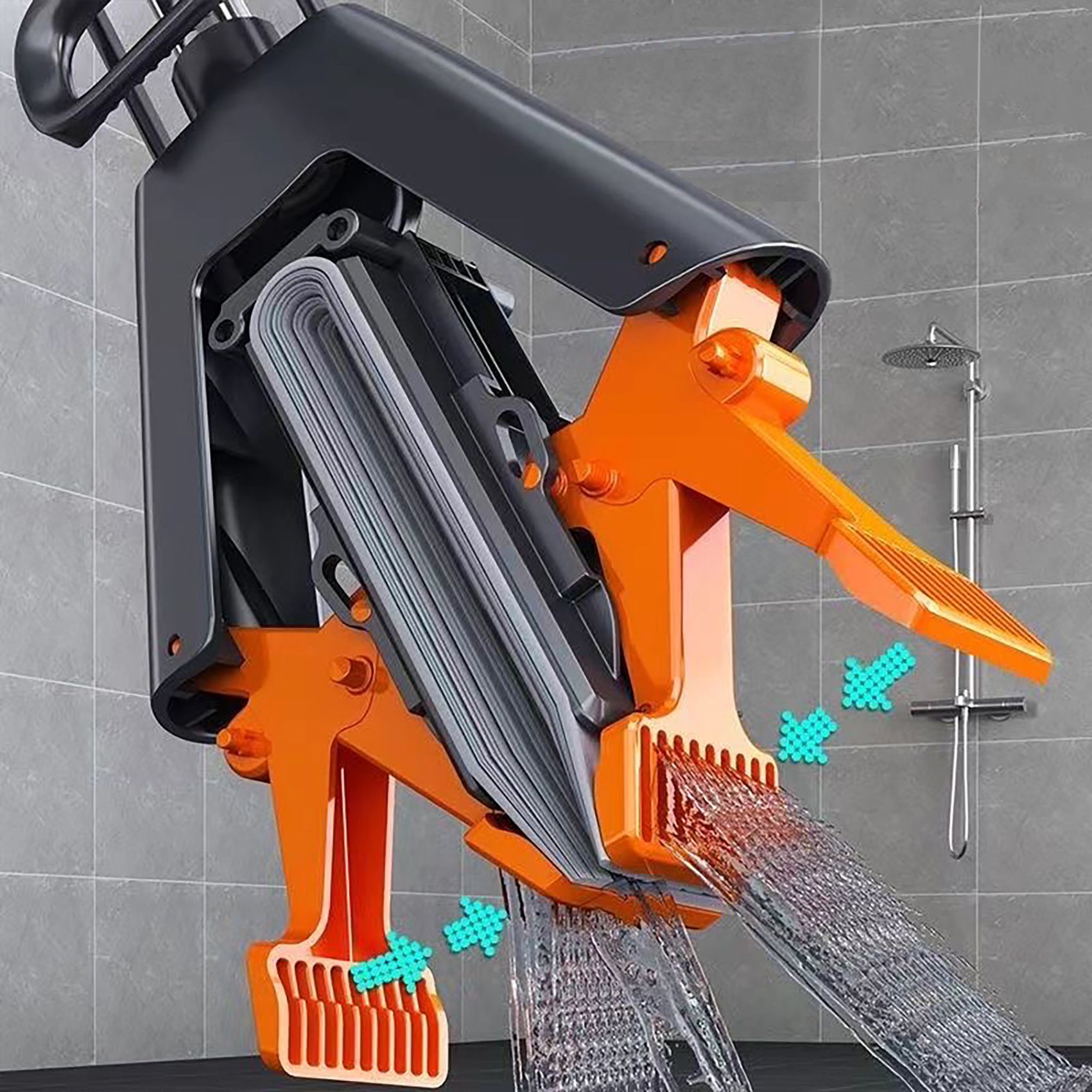 Rubber cotton mop, hand washable, dry and wet dual-purpose, household absorbent floor mop, large sponge head clean, folded and squeezed water type Specification image
