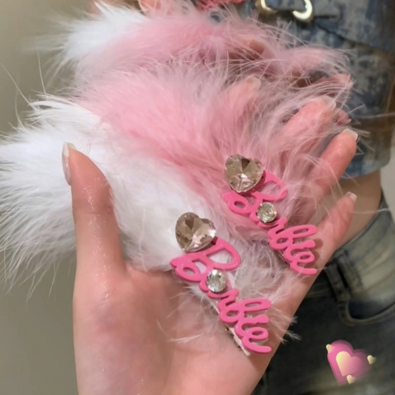 Dopamine y2k Barbie Princess Windswept Side bangs with Pearl Bow Clip Alphabet Duck Beak Clip Headwear Wholesale Specification drawing