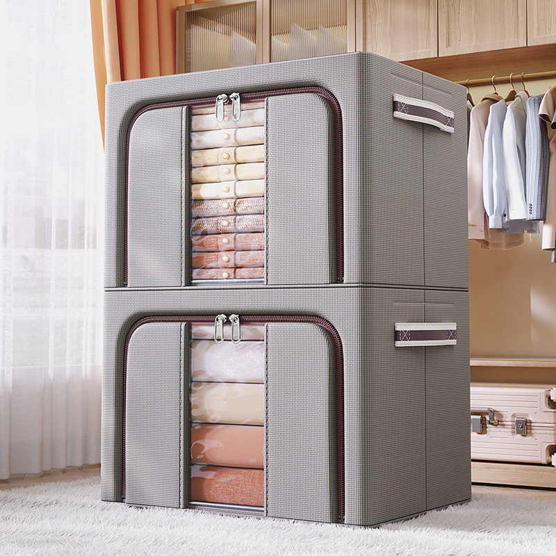 家用大容量收纳箱牛津布钢架箱折叠卧室百纳箱衣柜被子衣服整理箱
