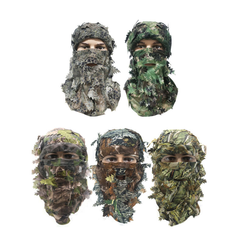 迷彩面罩 户外露营打猎狩猎训练3D树叶面罩帽一体伪装头套面罩详情图1