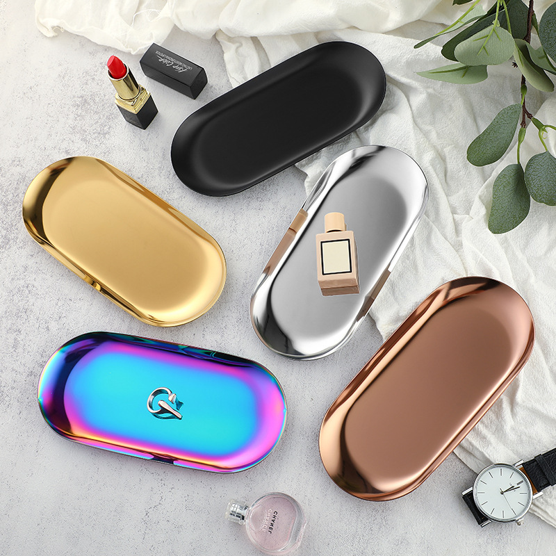 Wholesale of Korean-style InS-style stainless steel jewelry trays, desktop storage plates, cosmetic and accessory plates, and metal trays Application Scenario
