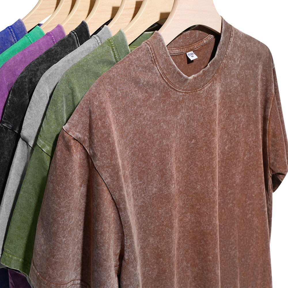 European size washed batik aged heavy pure cotton T-shirt, size230g, men's loose stir-fried snowflake short sleeve Application Scenario
