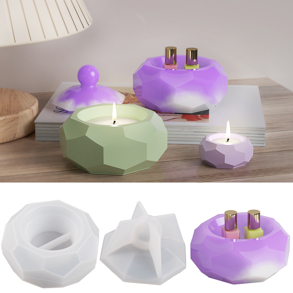 diy crystal drop glue cement gypsum storage box six-sided sectional pattern candle cup silicone mold handicraft decoration