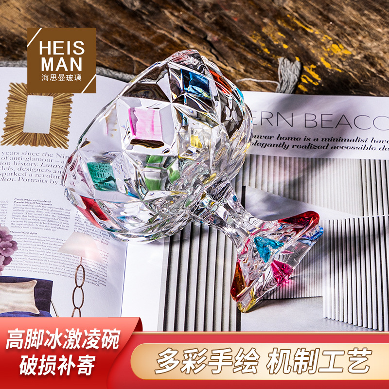 创意冰激凌杯高颜值手绘高脚玻璃杯网红ins甜品奶昔杯雪糕碗批发