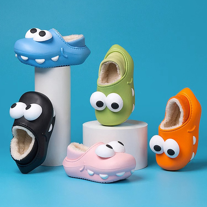 Children's cotton slippers bag and boys' autumn and winter 2023 new style baby cartoon waterproof, anti-slip and warm plush slippers