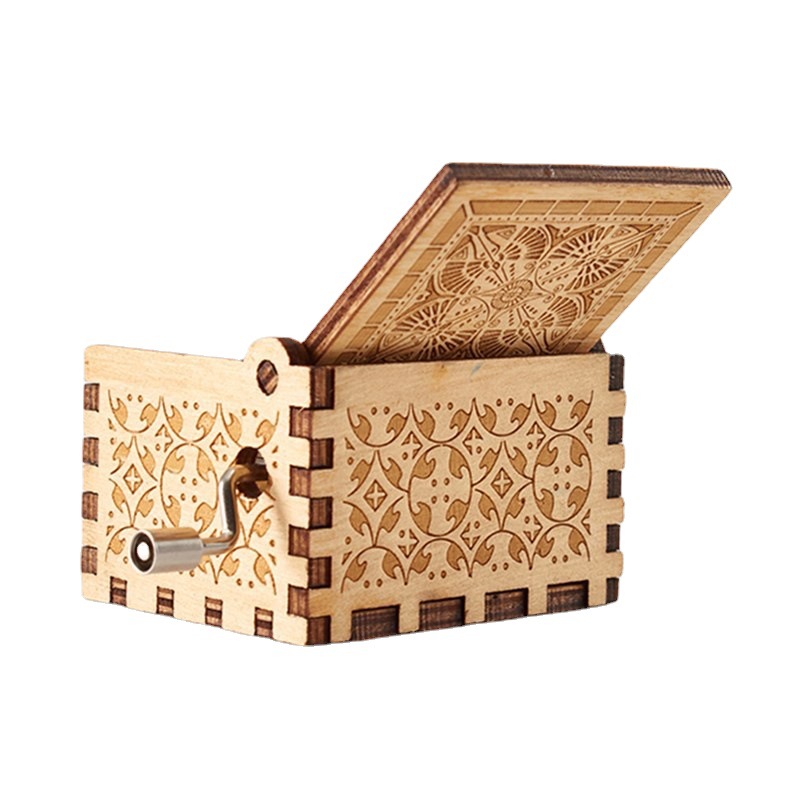 Classical music box original wood hand-cranked music box Simpsons ran to the moon Rose life spot wholesale Application Scenario