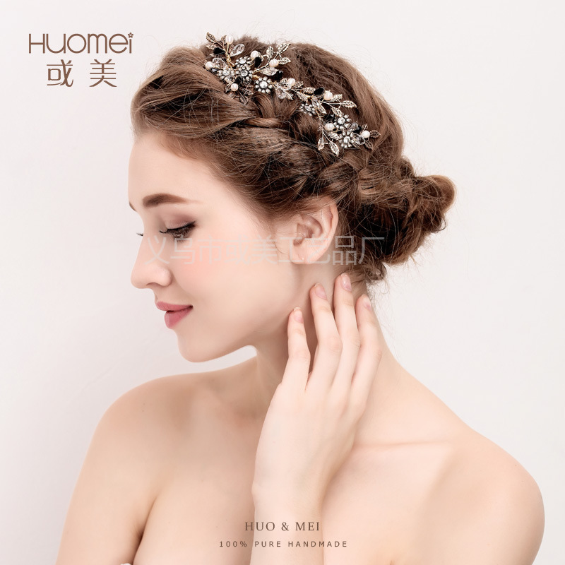S870 or Mei Bridal Hair Comb, pure handcrafted fashionable hair accessory, wedding dress accessory, golden retro headwear and comb wholesale details Picture
