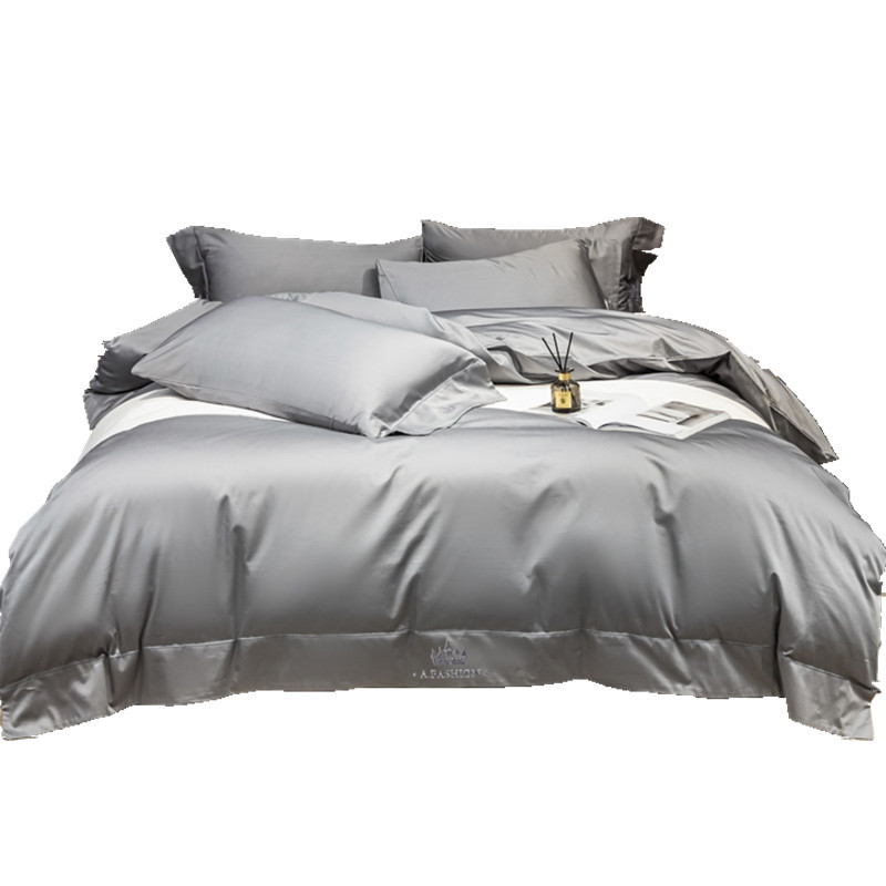 Pure cotton brocade embroidery four-piece set, light luxury plain color 100, all-cotton embroidered bed sheet, duvet cover, bed hat style bedding set Item Picture