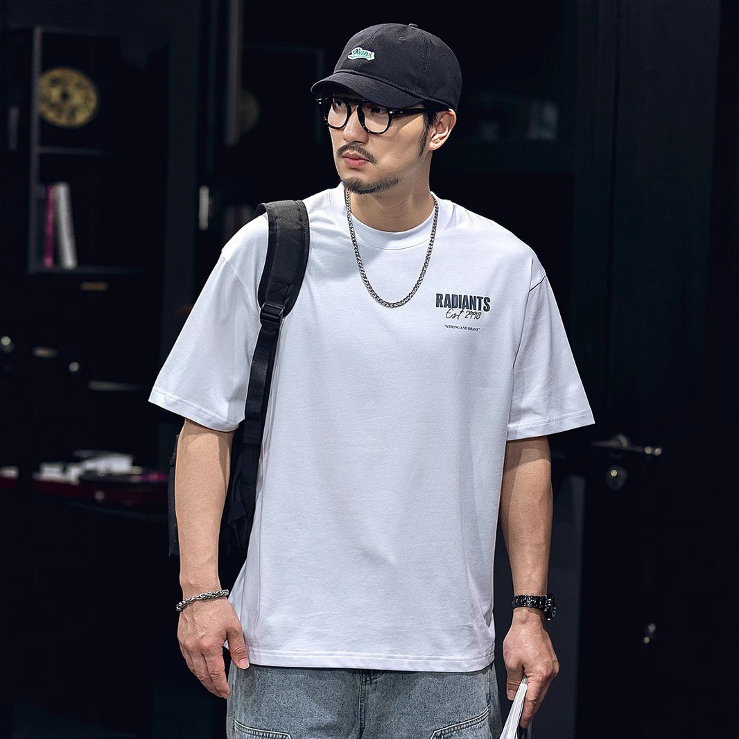 230g heavy-duty summer short-sleeved T-shirt for men, loose and large-sized American washable letter printed round-neck half-sleeve T-shirt Specification image