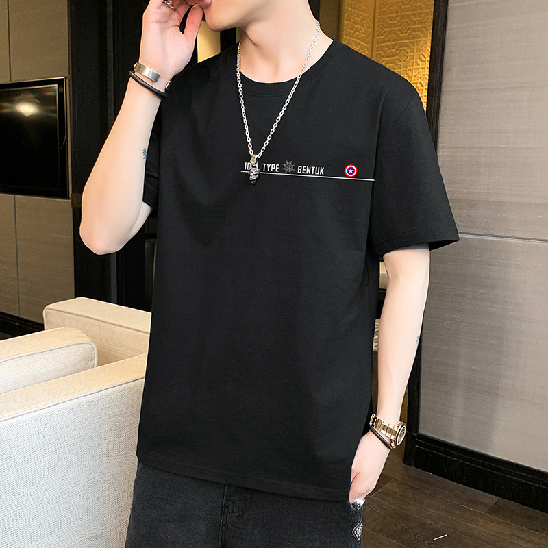 Summer men's pure cotton short-sleeved T-shirts, men's all-cotton men's wholesale street stall T-shirts, loose and casual trendy clothes Specification image