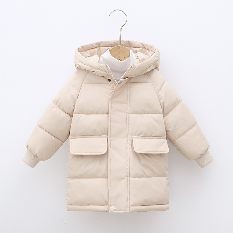 New children's clothing live-streaming supply: mid-length children's cotton-padded clothes, thickened hooded coats for small children, and cotton-padded jackets for boys and girls