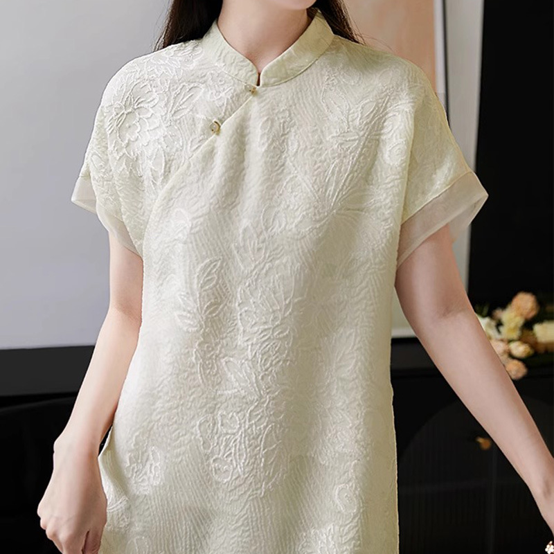 High-end mulberry silk jacquard silk dress, new Chinese-style cheongsam, white dress with Chinese style, summer women's wear 2025 Specification image