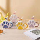 创意日式风猫爪马克杯个性浮雕立体手彩陶瓷吸管杯伴手礼少女心杯