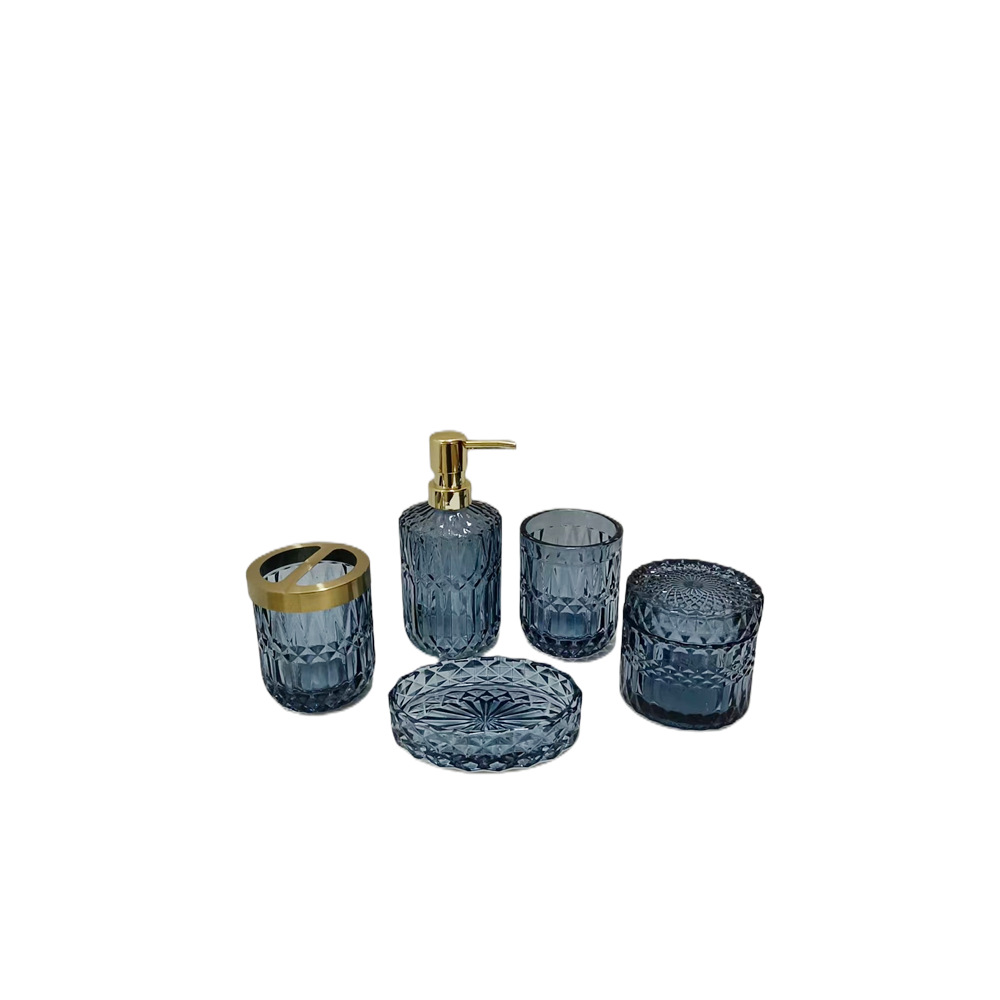 Hotel home, bathroom, bath products, press-type glass, light luxury lotion bottle, soap plate, washing and brushing water cup details Picture