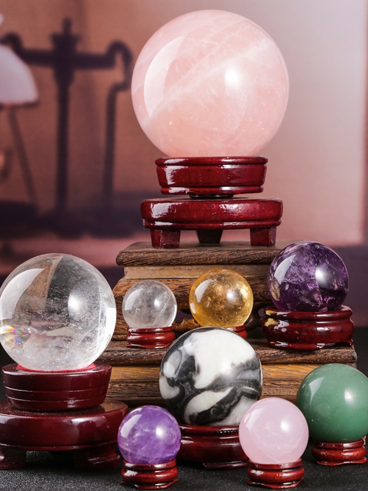 Natural powder crystal ball topaz white crystal Dongling jade ball home office desktop ornaments with base Specification drawing