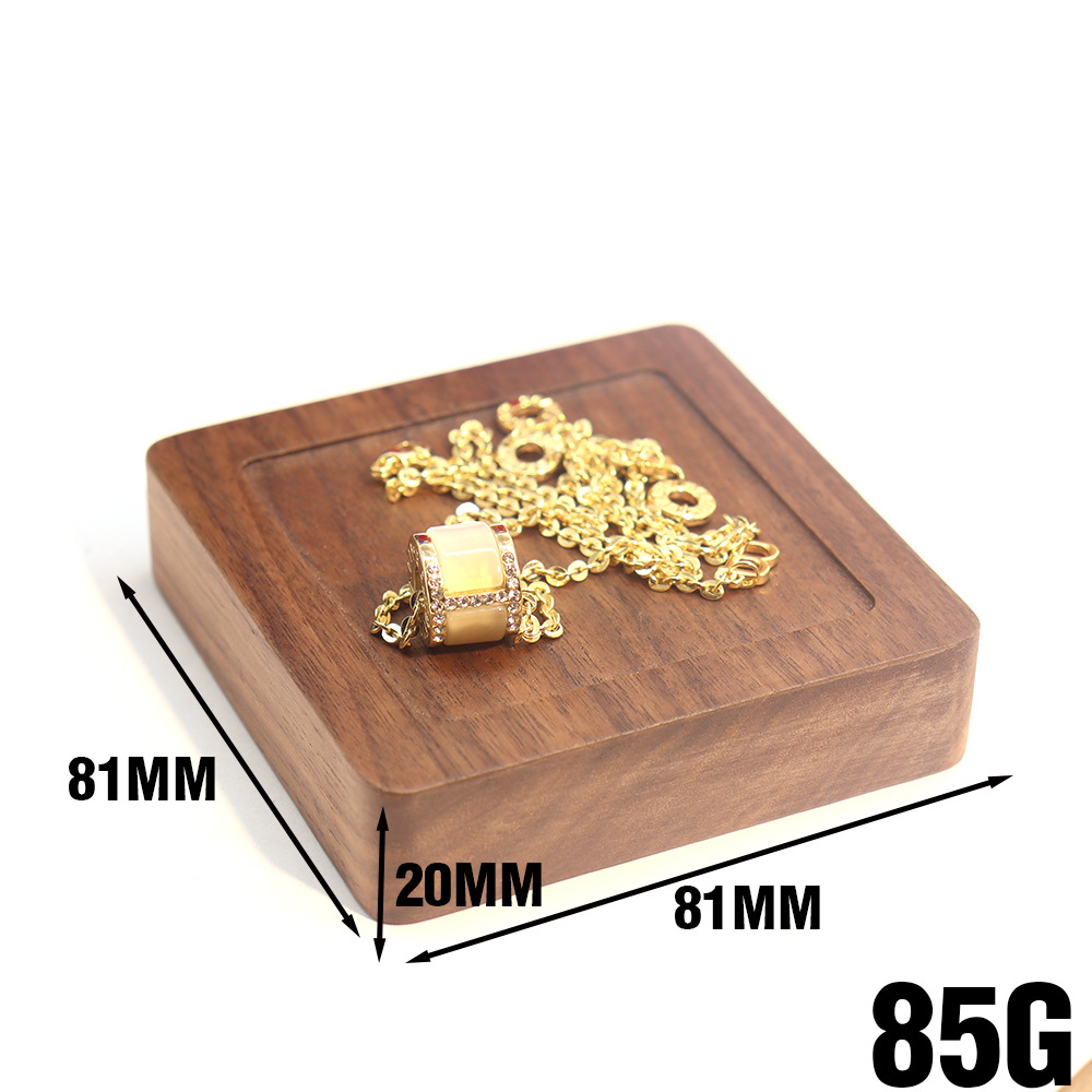 Retro square and round ring jewelry display tray, North American black walnut wood display base, storage tray rack details Picture