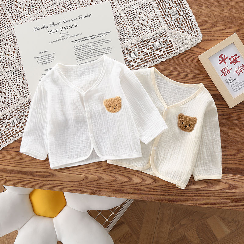 宝宝夏季薄款网红纱布小熊韩版开衫布小熊外套轻薄透气舒适