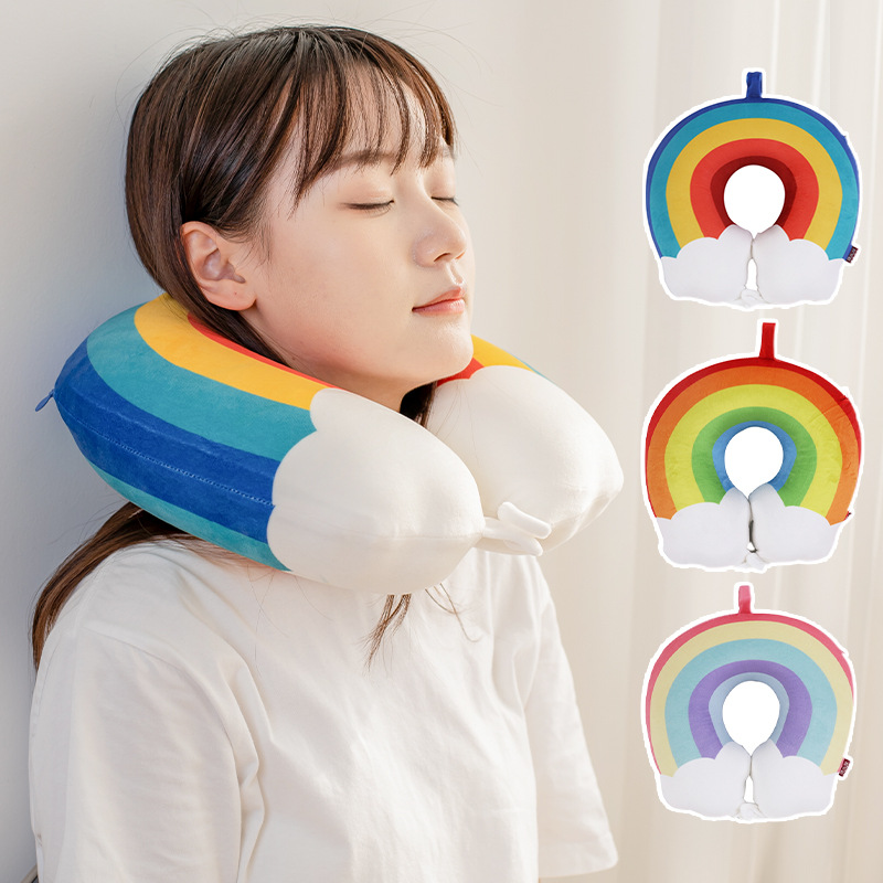 Cartoon printed rainbow memory foam U-shaped pillow, Kanglewu office, travel, lunch break neck pillow, airplane neck pillow wholesale