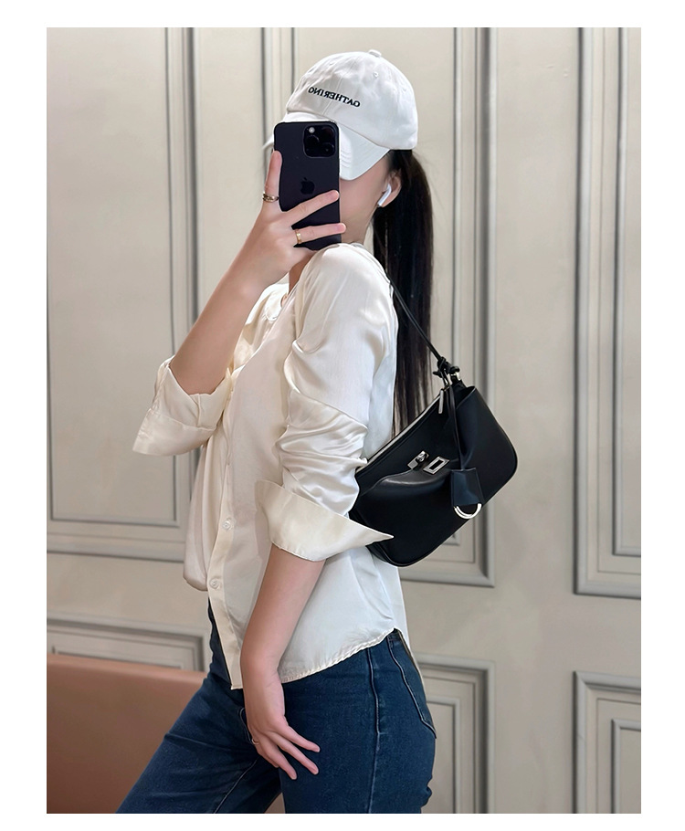 小众真皮麻将包女高级感手提包锁扣韩系拉链通勤大容量单肩斜挎包详情2