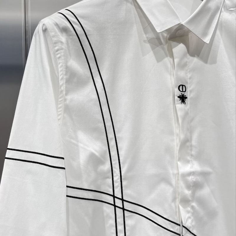 Autumn and winter fashion trend brand slim-fit embroidered high-end European cotton long-sleeved shirt men's embroidered bee casual versatile shirt Specification image
