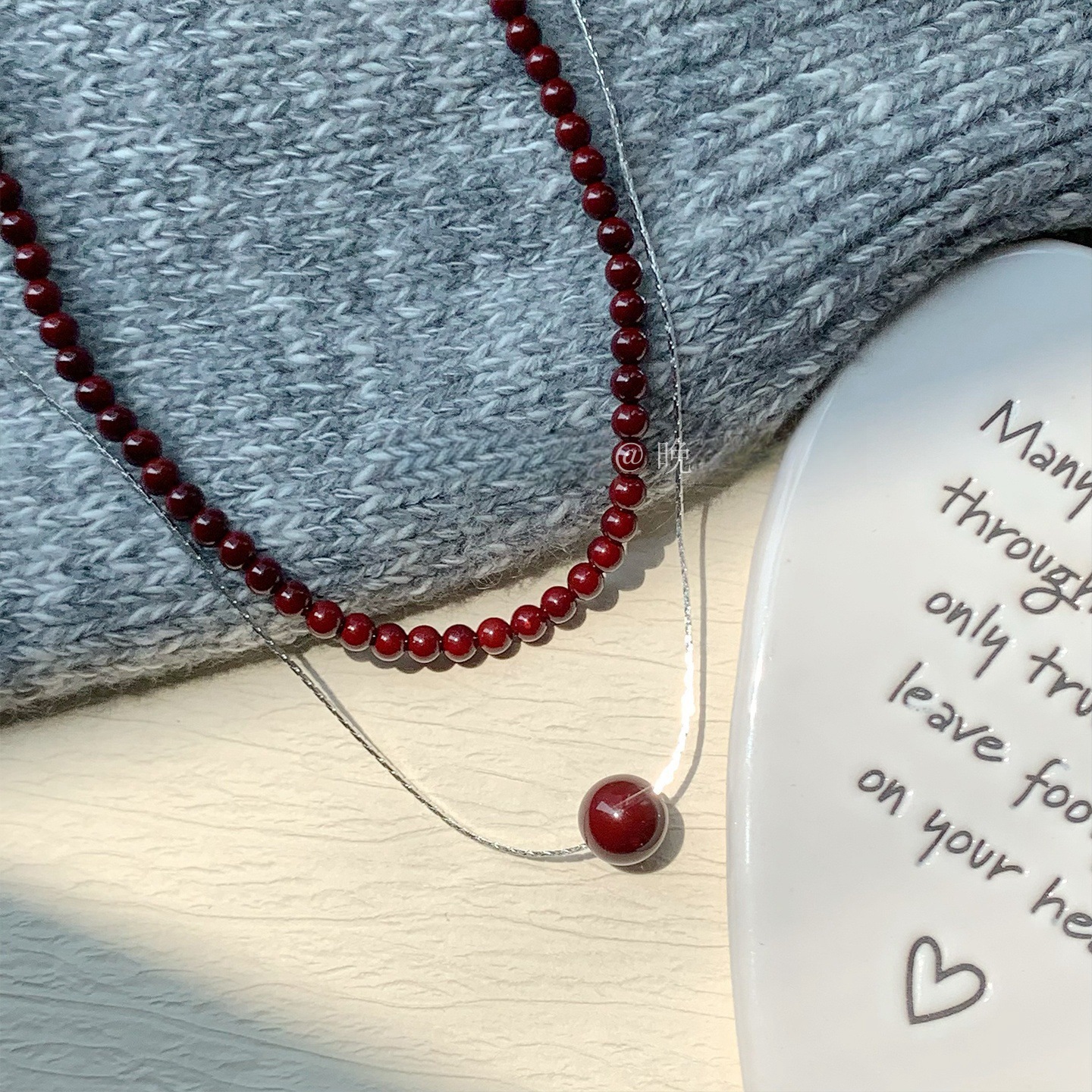 New Chinese-style Ankela red beaded necklace, natural agate beaded light luxury high-end autumn and winter versatile earrings and earrings pic 10