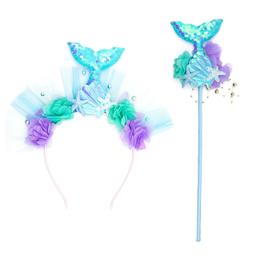 Mermaid Headband Korean Colorful Beauty Fishtail Headband Headband Children's Cartoon Starfish Fairy Stick Specification drawing