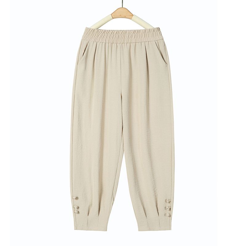 Middle-aged mom pants 2024 Summer thin high-waisted slimming Middle-aged and elderly women pants Loose grandma Harun eight-inch pants Specification image