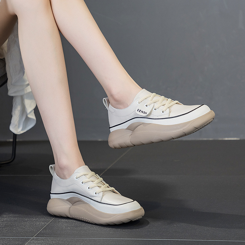 New Spring and Autumn 2023 fleece white sneakers, women's top layer cowhide single shoes, soft leather women's casual leather nurse shoes details Picture