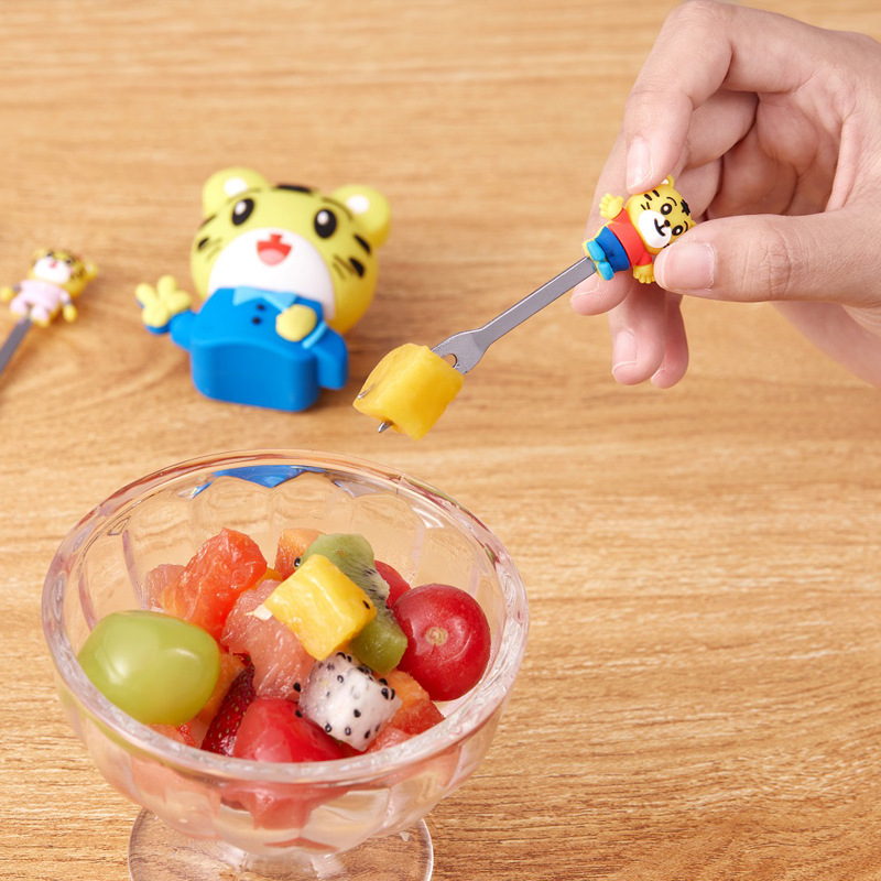 Home stainless steel fruit fork storage jar set, children's creative and cute ins Nordic-style Korean cake fork Specification image