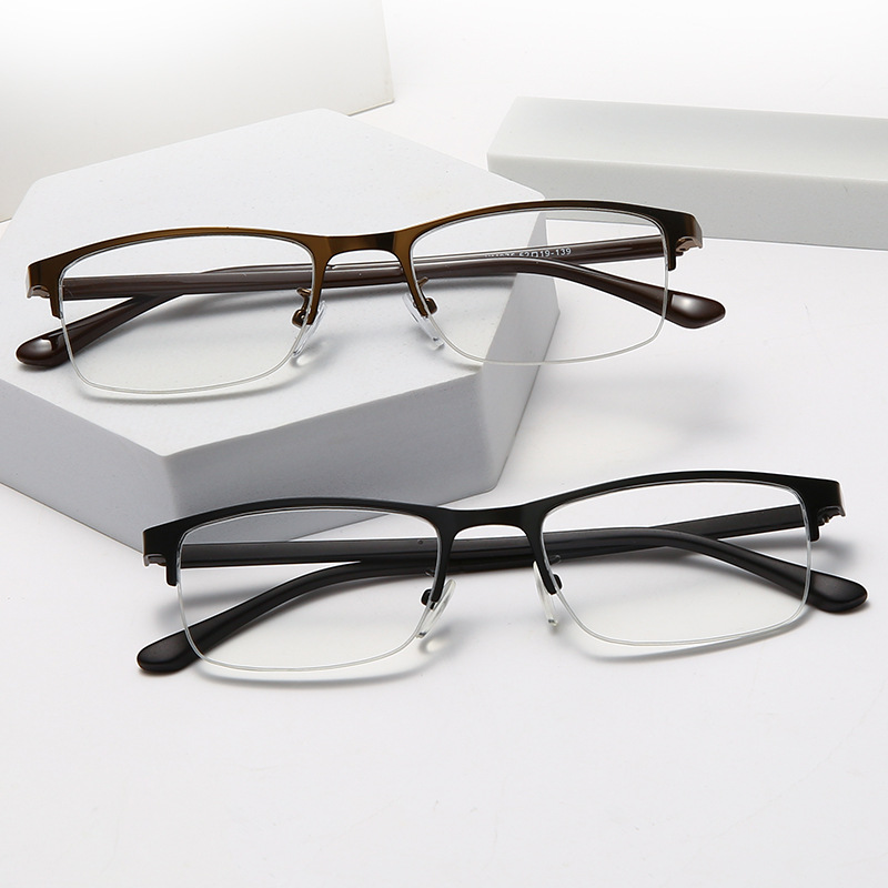 New metal reading glasses for young men, universal glasses, comfortable and personalized, semi-frame fashionable square glasses 111 details Picture