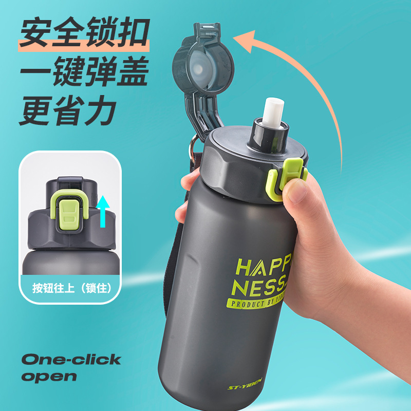 Yiben's new space frosted cup, large-capacity double-drinking straw plastic water cup, suitable for students, portable for outdoor sports Specification image