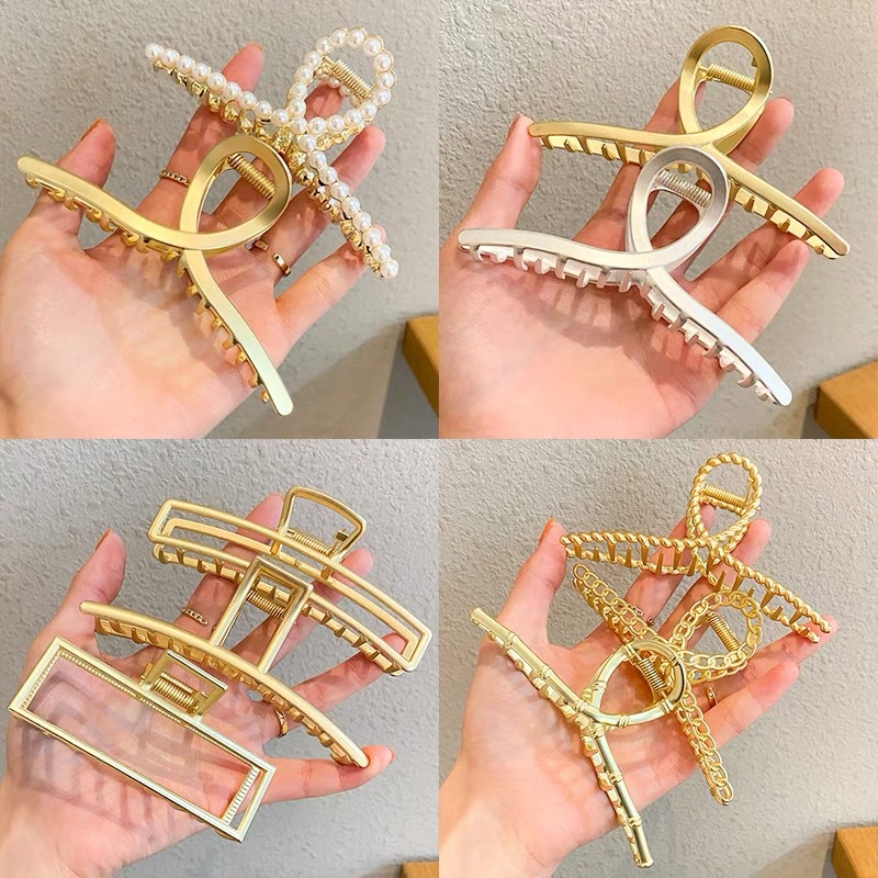 Pearl Metal Grab Clip Internet Celebrity New Matte Gold Headdress Back Head Clip Hair Clip Sweet Cross Shark Clip Rabbit