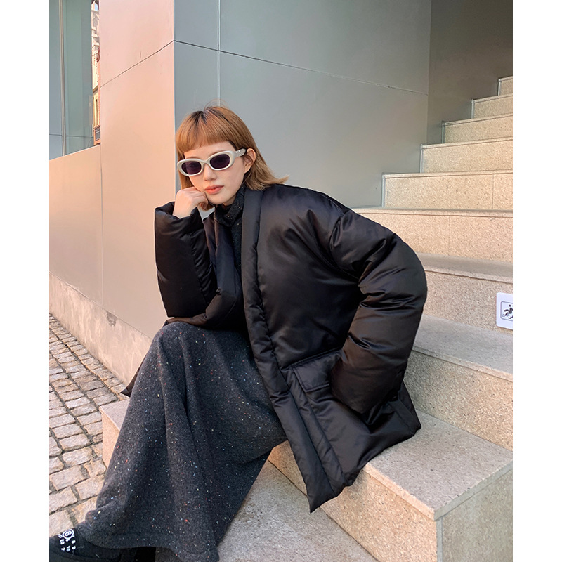 Unity Mode Japanese Cardigan 90 White Down Jacket Women's Winter Lazy Design Feel Loose Coat details Picture