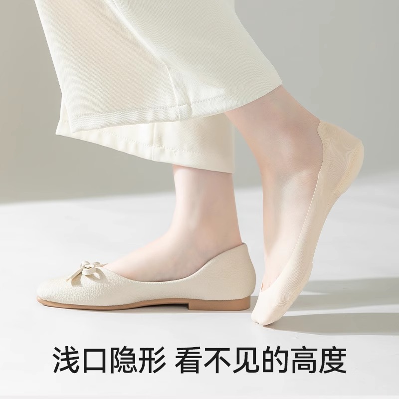 袜子地摊一件代发冰丝船袜女防滑不掉跟夏季薄款袜子女棉底吸汗防臭浅口隐形短袜一件代发图