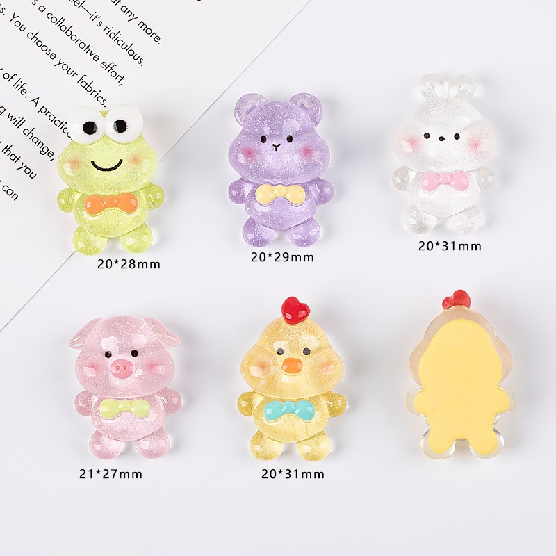 Resin accessories, cartoon glitter, ice-transparent animal diy cream glue, phone case patches, children's hair accessory decorative materials details Picture