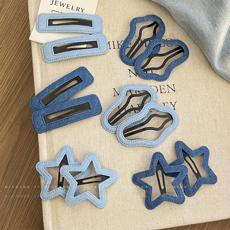 Denim blue star cloud hair clip, women's side wavy bangs clip, bb clip at the back of the head, simple and elegant hair clip headwear