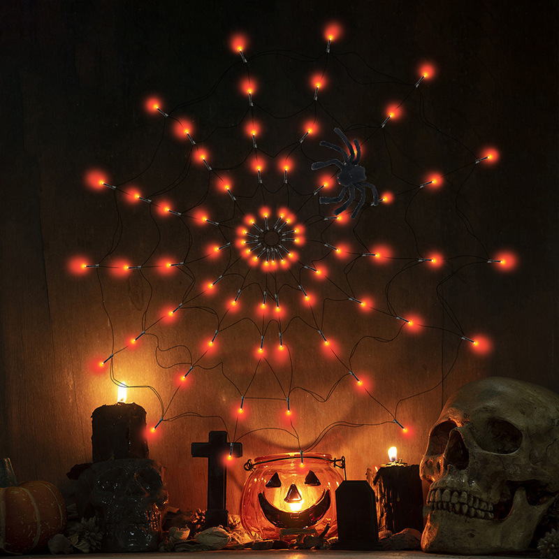 Halloween luminous spider web light led festival light string, Ghost Festival terrifying wall atmosphere decoration, remote control light cross-border details Picture