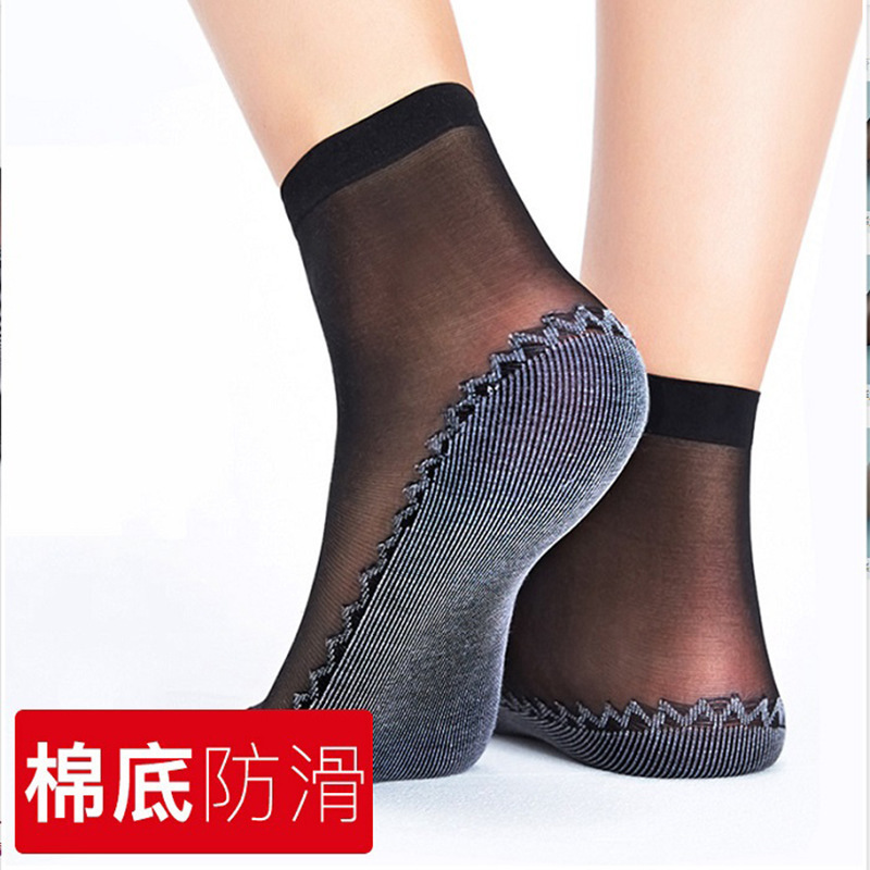 袜子地摊一件代发棉底天鹅绒女短丝袜中筒袜棉吸汗防滑底防勾丝春秋肉肤色按摩袜一件代发详情图1