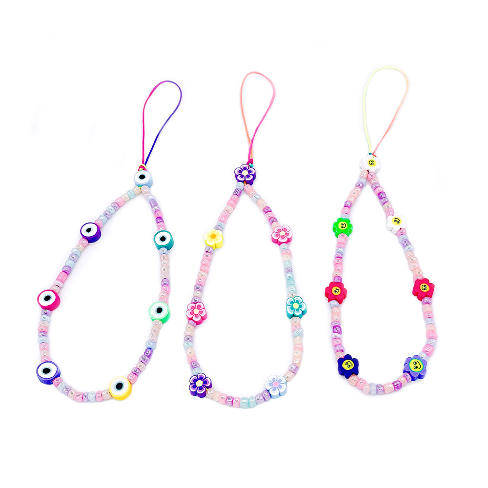 European and American cartoon fruit mobile phone chain, soft clay beaded mobile phone pendant chain, Devil's eye anti-loss mobile phone pendant rope Item Picture
