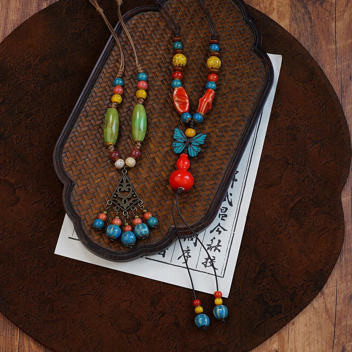 Jingdezhen ceramic necklace with ethnic style, butterfly style, ancient-style collarbone chain accessory, retro matching, long style wholesale supply details Picture