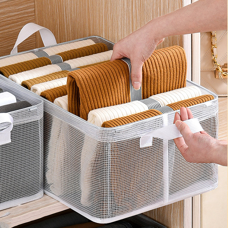 Steel frame breathable storage box Transparent mesh pants clothes bin organizer for collapsible storage basket full figure