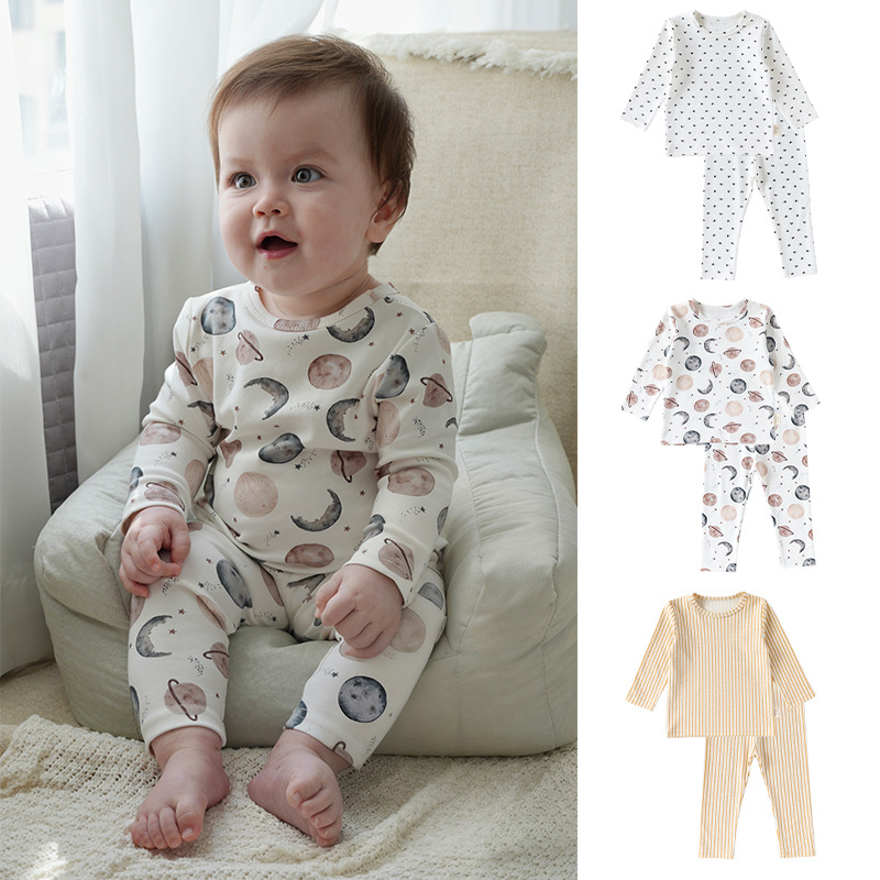 ins北欧风儿童家居服套装男女宝宝纯棉打底衫儿童秋衣秋裤两件套