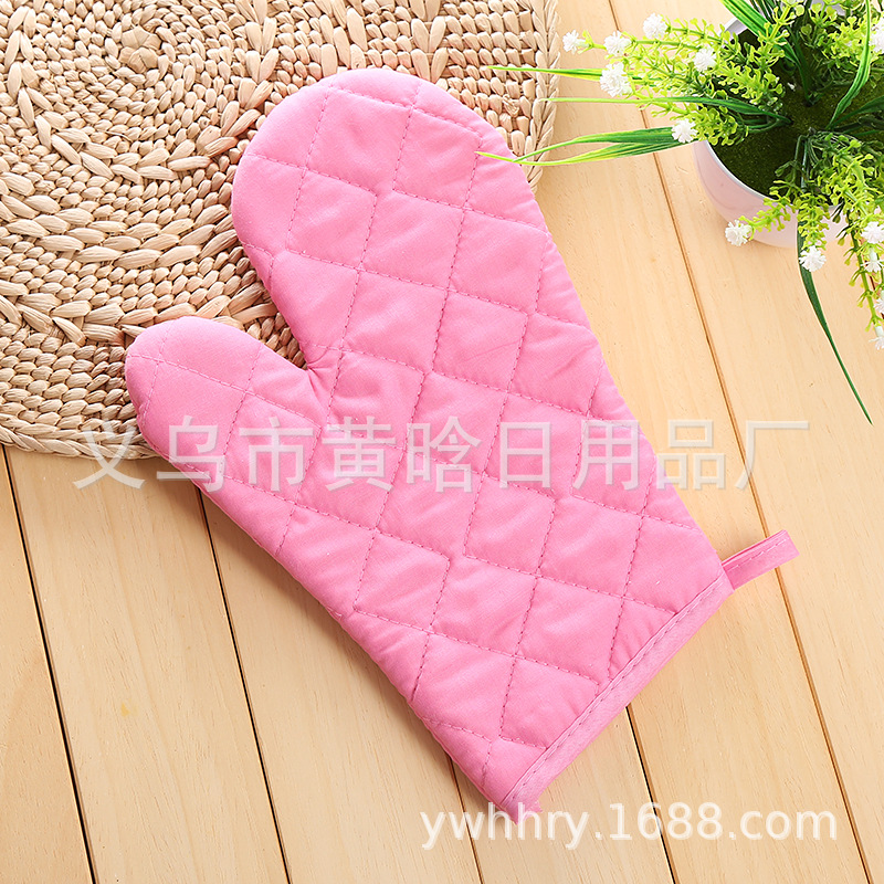 【 Chi Jia 】 Polyester-cotton single-color thickened and enlarged oven baking high-temperature resistant, heat-resistant and heat-insulating microwave gloves gift Specification image