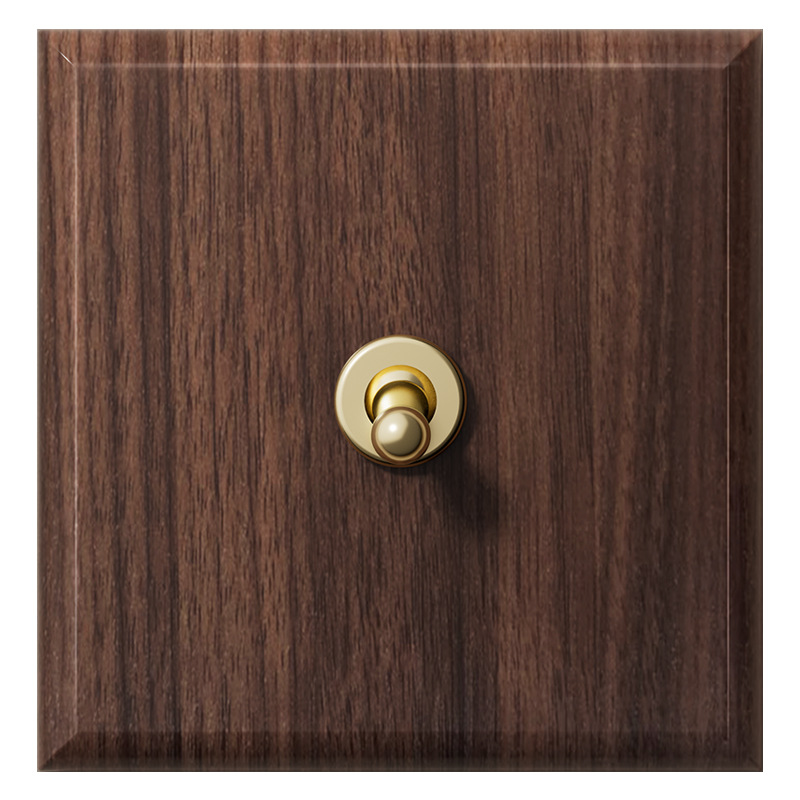 Baode Vance wood-grain brass lever, antique Chinese-style homestay retro switch, 86-type wall five-hole socket panel Item Picture