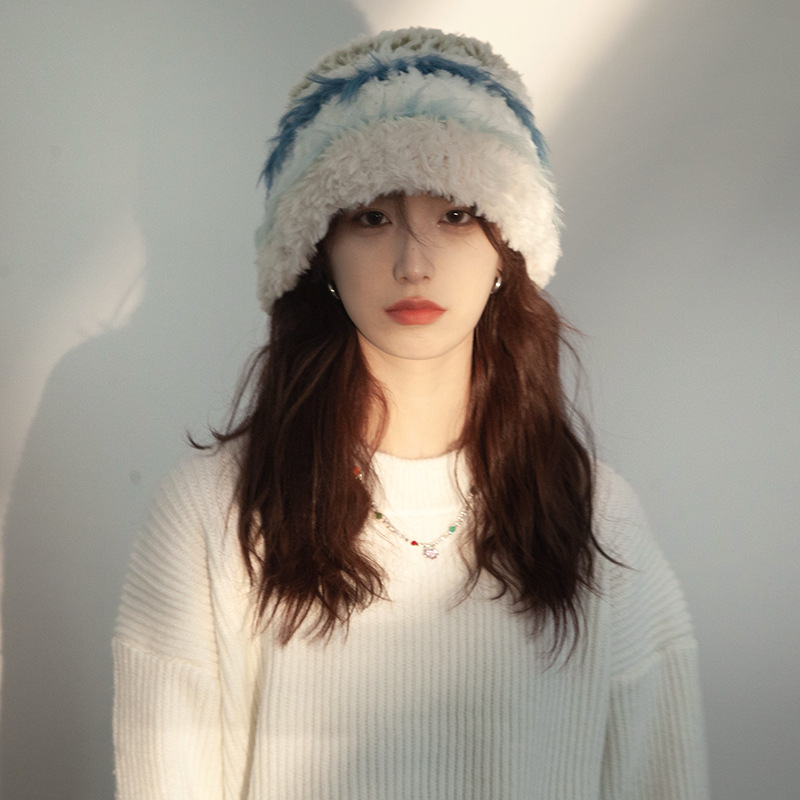 Japanese Plush Fisherman Hat Women's Autumn Winter Face Small Color Rabbit Hair Knitted Hat Head Circumference Warm Woolen Hat