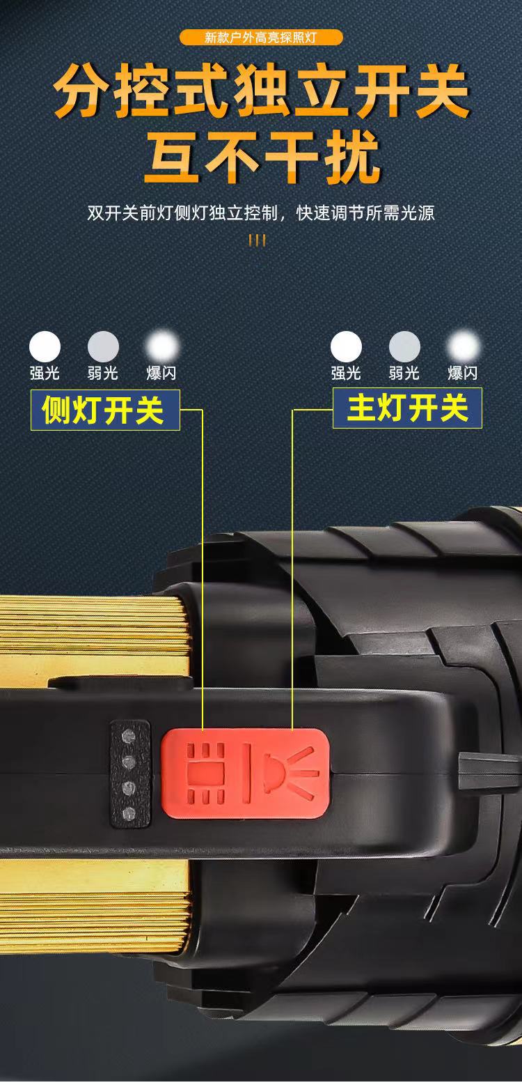跨境强光远射多功能带侧灯充电户外手提灯家用应急灯探照灯手电筒详情22