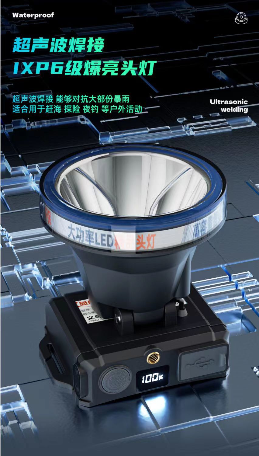 头灯强光户外防水感应LED长续航超亮激光钓鱼灯头戴式充电矿灯详情2