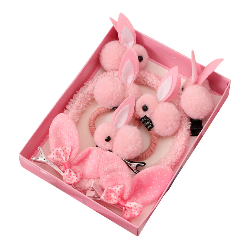 2022 New Children's Cute Rabbit Children Gift 7-Piece Gift Box Set Cute Hair Rope Hairpin Headband Set Item Picture